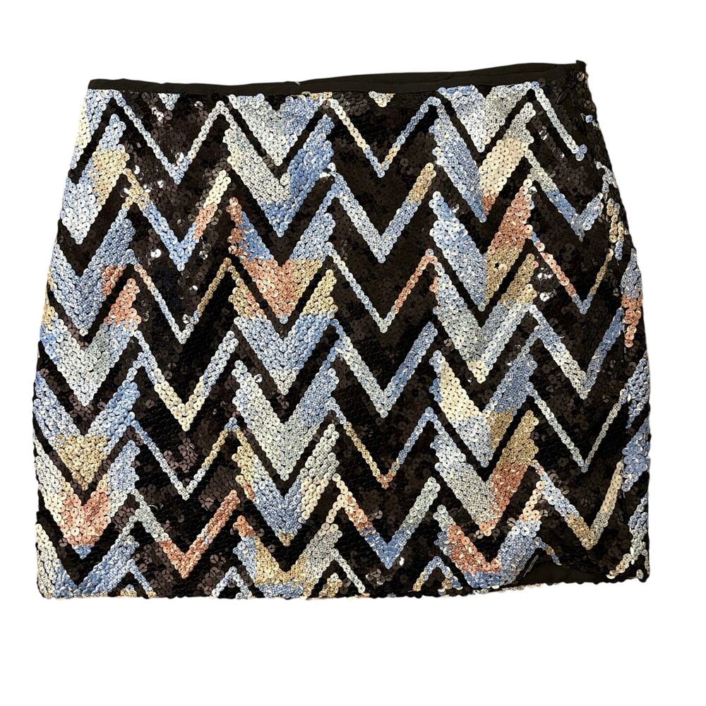 Sequin Chevron Zig Zag Mini Skirt Womens Size M Multicolor Lined Party Festival